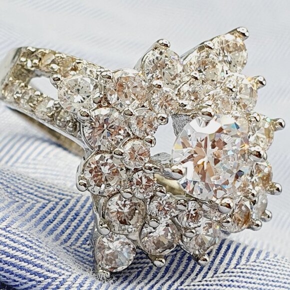 💎Generous Vintage Zircon Silver Luxury Flower Rings for Women, INDN8094 - Picture 4 of 15